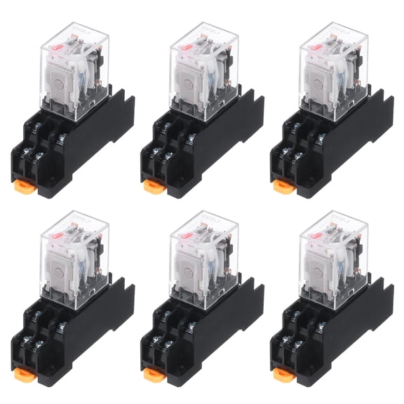 6Pcs AC24V Electromagnetic Power Relay 8-Pin AC/DC DPDT 2NO+2NC Relay Coil with Socket Base with LED Indicator