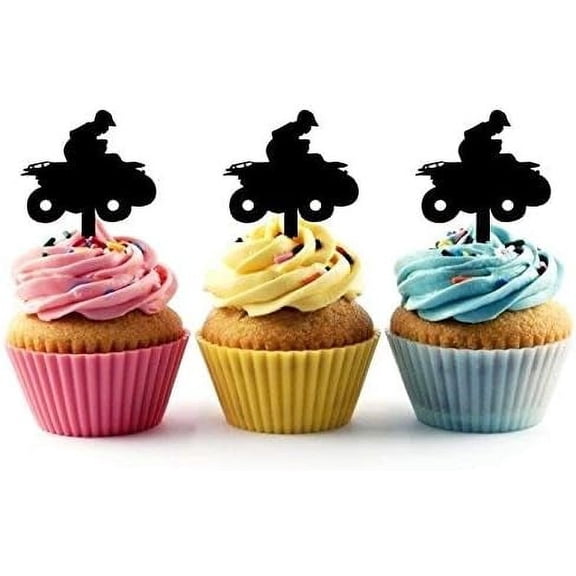 6Pcs ATV Off-Road Quad Bike Silhouette Acrylic Cupcake Toppers for Outdoor or Racing Themed Party Supplies