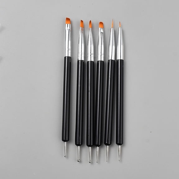6Pcs Acrylic Double Head Nail Art Dotting Tools Nail Brush Pens Painting Drawing Line Brushes Black 14.9-15.2x0.75cm
