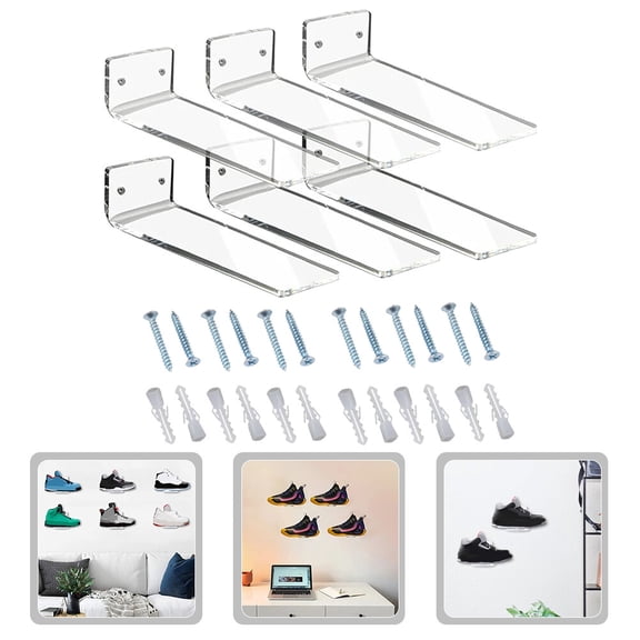 6Pcs Acrylic Floating Shoe Display Shelves Clear Wall Mounted Shoe Racks for Convenient Storage