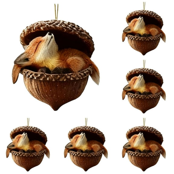 6Pcs Acrylic Forest Animal Ornaments, Rustic Woodland Christmas Tree Hanging Decor, Cute Animal Forest Nature-Themed Acorn Decorations for Animal Lovers Gift