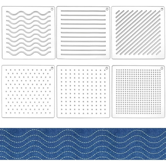 6Pcs Acrylic Sashiko Stencil Dots Lines Slashes Acrylic Embroidery Tool Drawing Line Template for Hand Quilting and Embroidery 3mm Thick White 1set