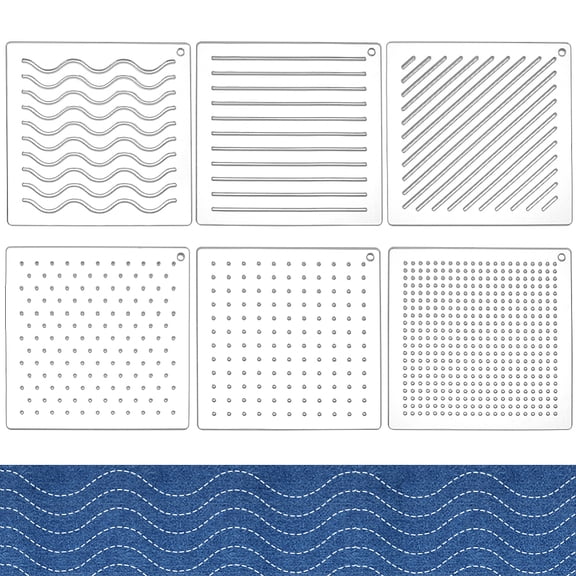 6Pcs Acrylic Sashiko Stencil Dots Lines Slashes Acrylic Embroidery Tool Drawing Line Template for Hand Quilting and Embroidery 3mm Thick