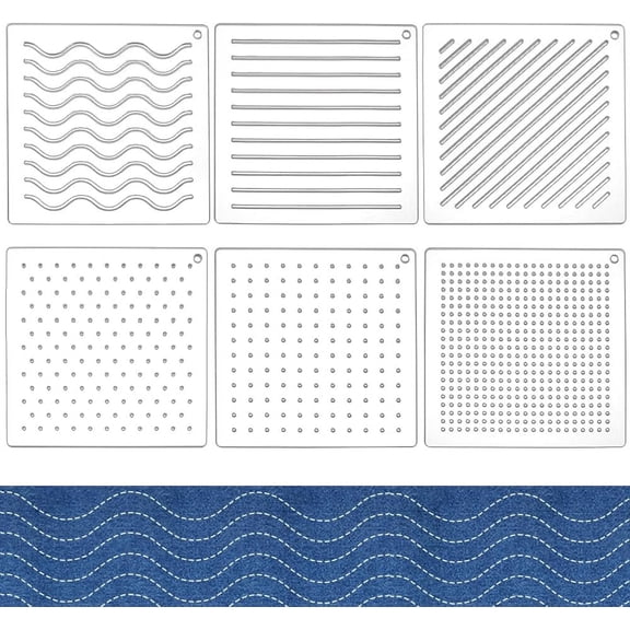 6Pcs Acrylic Sashiko Stencil Dots Lines Slashes Acrylic Embroidery Tool Drawing Line Template