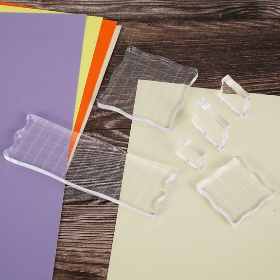 6Pcs Acrylic Stamp Blocks with Grid Lines Clear Stamping Block Reusable Clear Stamp Blocks Smooth Acrylic Stamping Block Multifunctional Clear Stamping Tool for DIY Scrapbooking