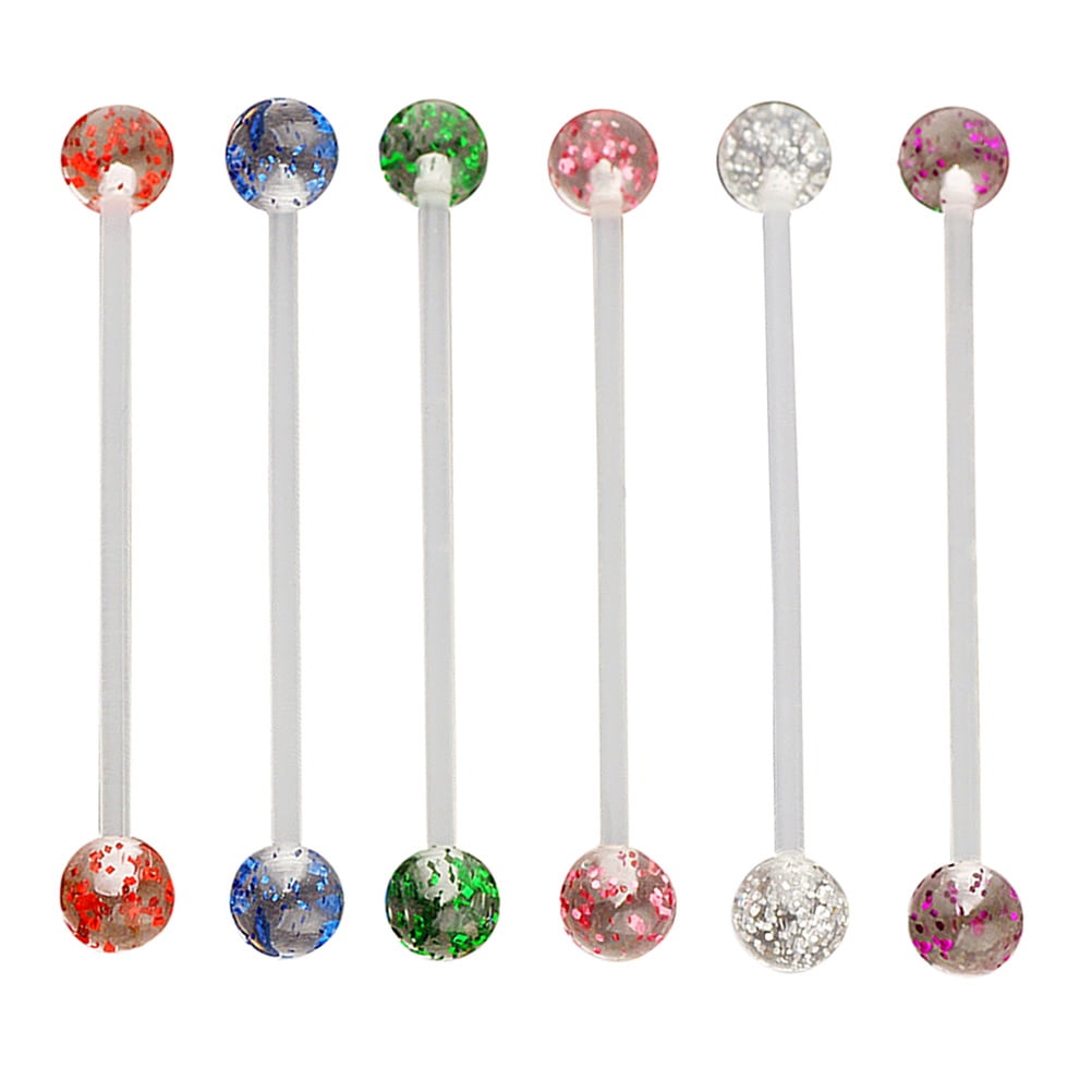 6Pcs Acrylic Tongue Rings Stud Bars Hypoallergenic Surgical Steel