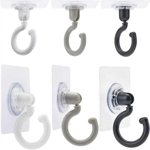 6Pcs Adhesive Ceiling Hooks Hanging Wall Hooks No-Drill Self-Stick Swivel Ceiling Turn 360°/180°Mounted Hooks for Hanging Small Plants Towel Coat Bag Bathroom Bedroom Kitchen Door diy Mixed Color
