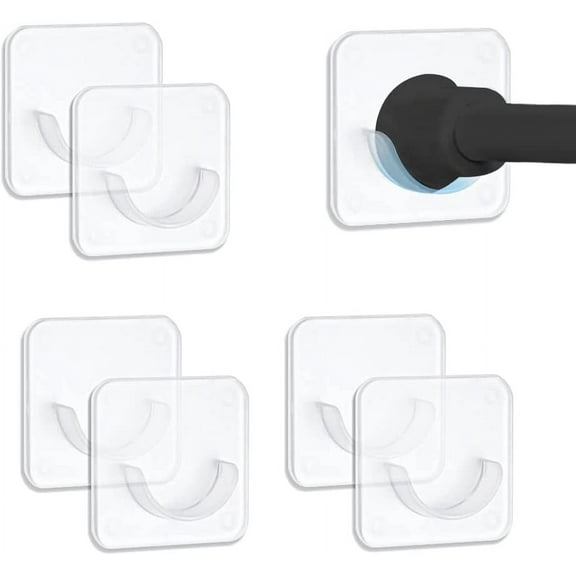 6Pcs Adhesive Shower Curtain Rod Holder, Transparent Shower Curtain Rod Mount Holder, Shower Curtain Rod Tension Brackets No Drilling for Wall, Bathroom, Windows, Wardrobe