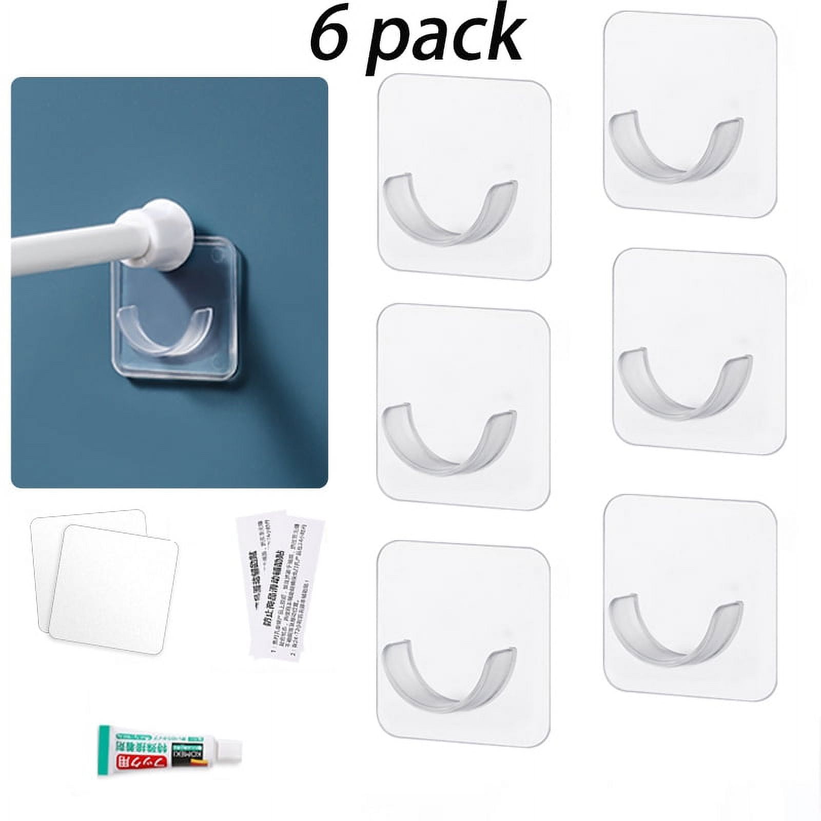 6Pcs Adhesive Shower Curtain Rod Holder, Transparent Shower Rod Tension