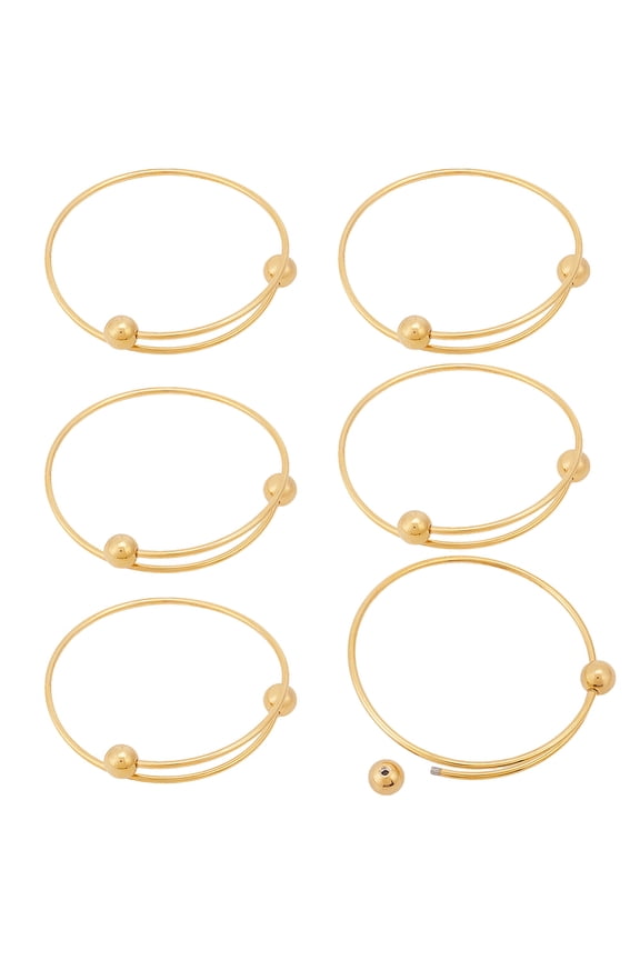 6Pcs Adjustable Bangle Bracelets Real 18K Gold Plated Stainless Steel Stackable Half Open Blank Cuff Bangles with Detachable Balls DIY