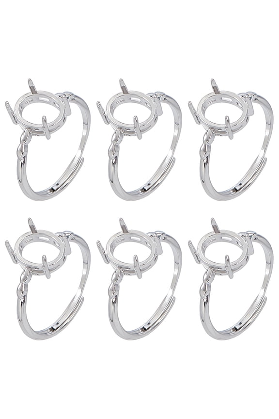 6Pcs Adjustable Brass Solitaire Ring Settings Prong Ring Settings Oval Platinum Inner Diameter: 17.6mm Tray: 10x8mm