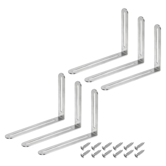 6Pcs Adjustable L-Shape Corner Brace with Slot, 6.5 x 4.72 Inch Stainless Steel Slotted Right Angle Corner Bracket with Screws for Wooden Furniture Cabinet, Silver