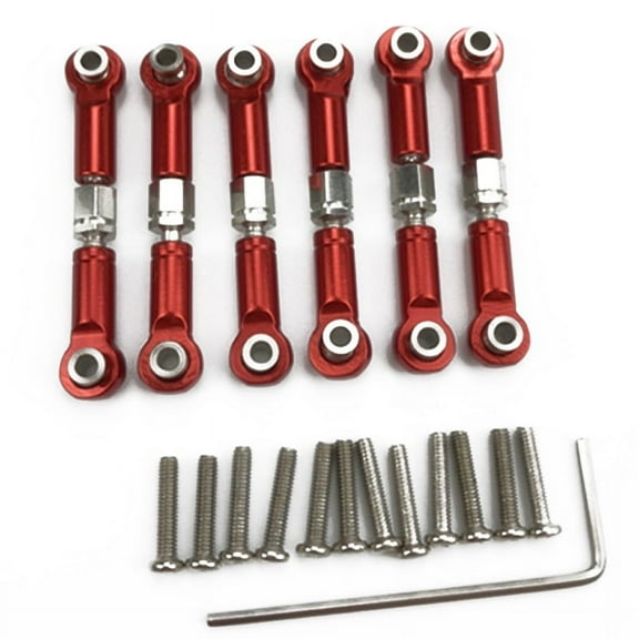 6Pcs Adjustable Metal Linkage Pull Rod Front /Rear Servo Link for A949 A959 A969 A979 K929 RC Car Upgrade Spare,Red