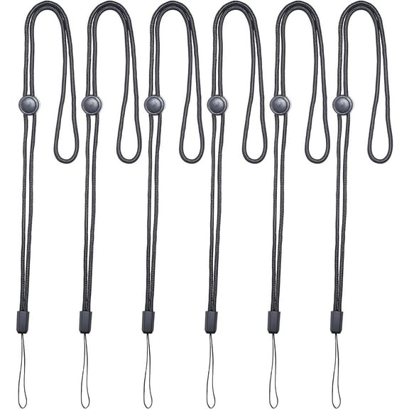 6Pcs Adjustable Neck Lanyard Strap Around The Neck Polyester Keys Pen Phone Id Badges Holder Office Name Badges Straps with String Loop for DIY Camera Usb Sticks Whistles Ipod Black