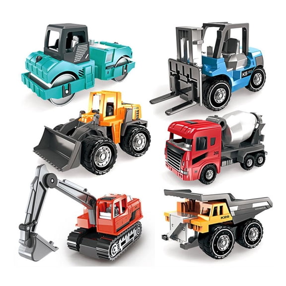6Pcs Alloy Engineering Truck Toy Set, 1:64 Scale Construction Vehicle Tractor for Kids 3-12, Realistic Mini Pull Back Cars for Boys, Party Favors, Educational Gift