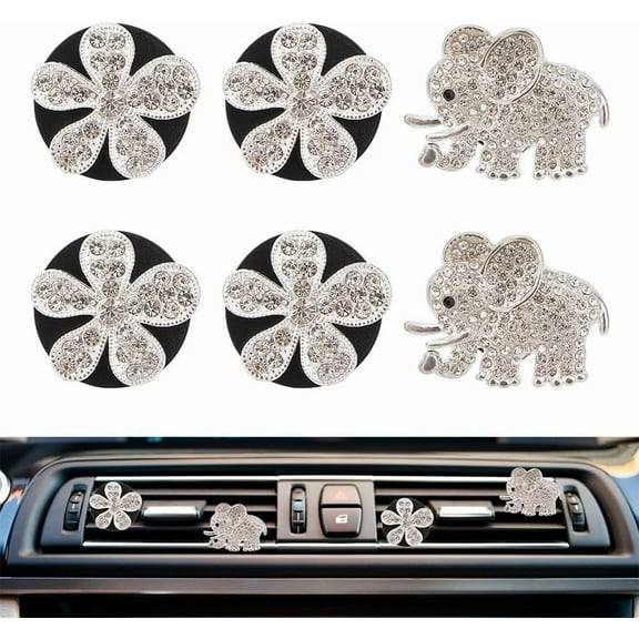 6Pcs Alloy Rhinestone Car Air Vent Clips Automotive Interior Trim with Magnetic Ferromanganese Iron & Plastic Clip Elephant & Flower 45~50mm creative