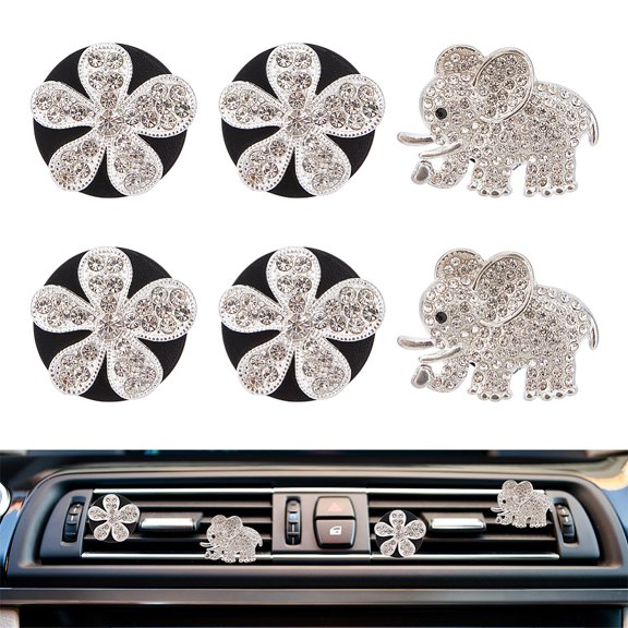 6Pcs Alloy Rhinestone Car Air Vent Clips Automotive Interior Trim with Magnetic Ferromanganese Iron & Plastic Clip Elephant & Flower 45~50mm