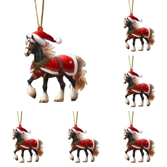 6Pcs Animal Christmas Acrylic Ornament - Cute Chameleon with Santa Hat & Christmas Lights - Festive Holiday Tree Decoration Gift for Pet Lovers