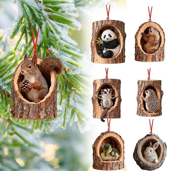 6Pcs Animal Christmas Ornament,3D Flat Acrylic Forest Animal Decoration, Forest Animal Decoration, Acrylic Hanging Woodland Pendant For Xmas Tree Decorations, Hanging Ornament Home Party Decor