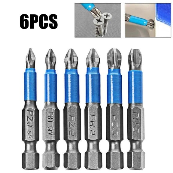 6Pcs Anti Non-slip Screwdriver Bit Set S2 Alloy Steel Screwdriver Magnetic Electric Impact 50mm PH1/PH2/PH3/PZ1/PZ2/PZ3