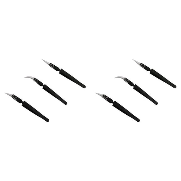 6Pcs Anti-Static Reverse Ceramic Tweezer IC SMD SMT Reverse Tweezers Heat 1000 Degree Hand Tools Black