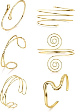 6Pcs Arm Cuff Gold Upper Arm Cuff Bracelet for Women Adjustable Open Cuff Bangle Minimalist Coil Swirl Armlet Armband Jewelry Set