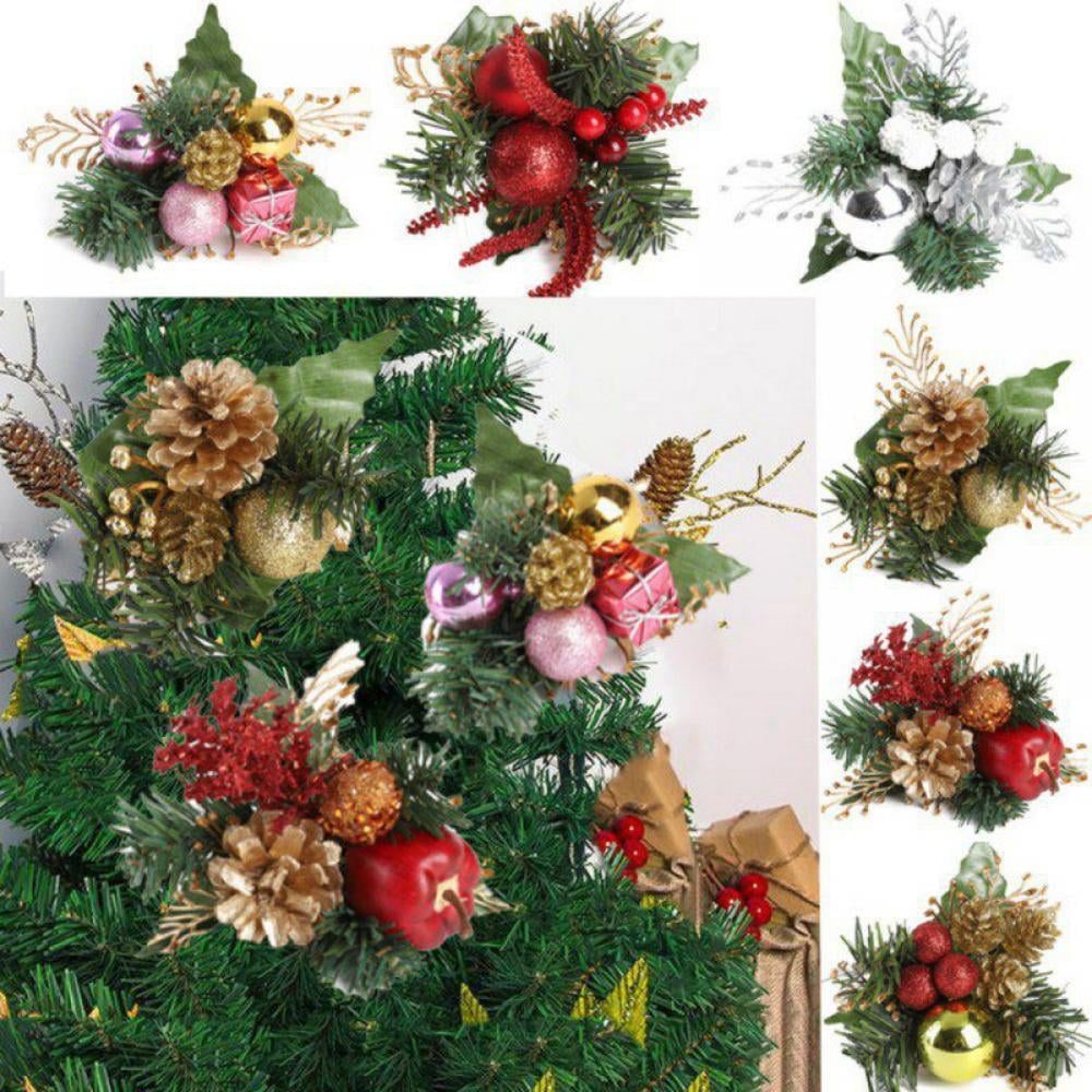 6Pcs Artificial Berry Pine Cones Branch Flower for Christmas Craft Wreath Pick Winter Holiday Floral Picks Holly Stem for Decoration DIY Xmas Crafts