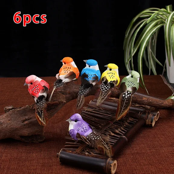 6Pcs Artificial Birds Fake Foam Animal Simulation Feather Birds Models DIY Wedding Home Garden Ornament Decoration Tree Decor
