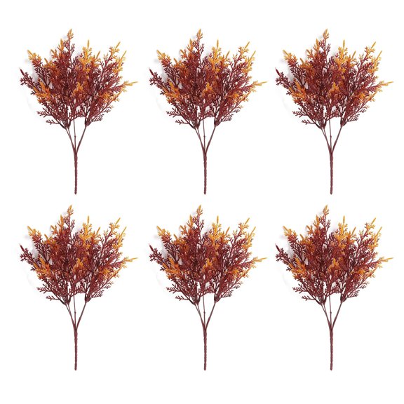 6Pcs Artificial Cedar Branch UV Resistant Realistic Reusable Plastic Faux White Pine Green Plants Home Landscaping Garden Decoration Supplies