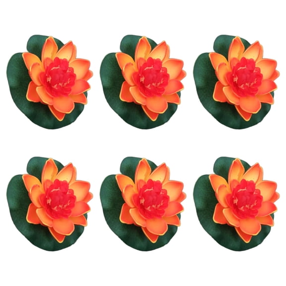 6Pcs Artificial Floating Pond Plant Decorations for Garden Pond, Artificial Floating Flower with Pad