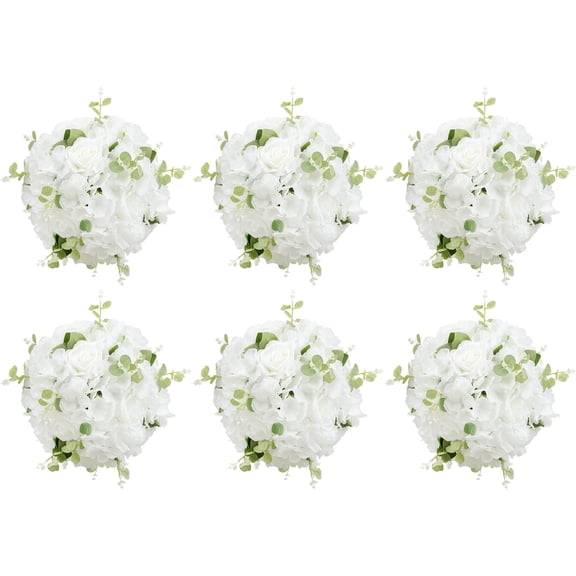 6Pcs Artificial Flower Ball Arrangement, 13.4" Diameter Fake Flowers Roses Balls, White Flower Balls for Centerpieces, Hydrangea Ball Arrangement Center Pieces for Table Decorations