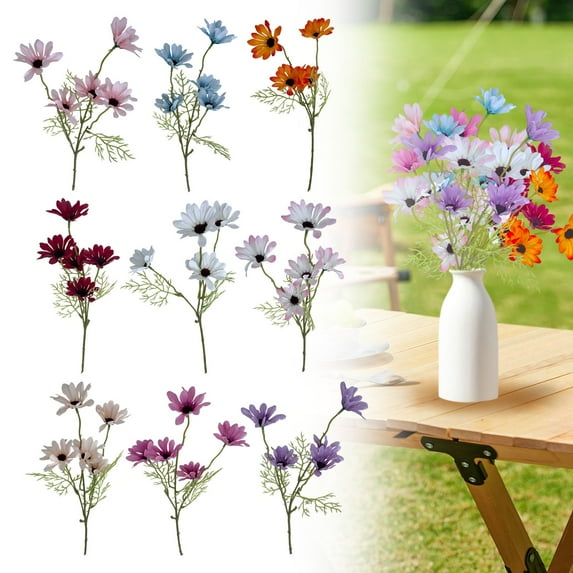 6Pcs Artificial Flowers, Artificial Five-Headed Daisies, Uv-Protected Outdoor Artificial Flowers with Stems, Suitable for Wedding Decorations, Home Garden Decorations. 3Pcs Pink