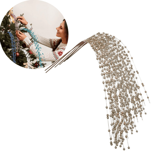 6Pcs Artificial Glitter Berry Stems, 30 inch Ting Branches, Christmas Tree Stems, Berry Sticks Weeping Willow Decor for DIY Vase Wreath Home Christmas Decor(Gold)