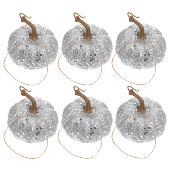 Glitter Foam Pumpkins for Decoration Silver Halloween Supplies with Realistic Design and Material 6 Pieces