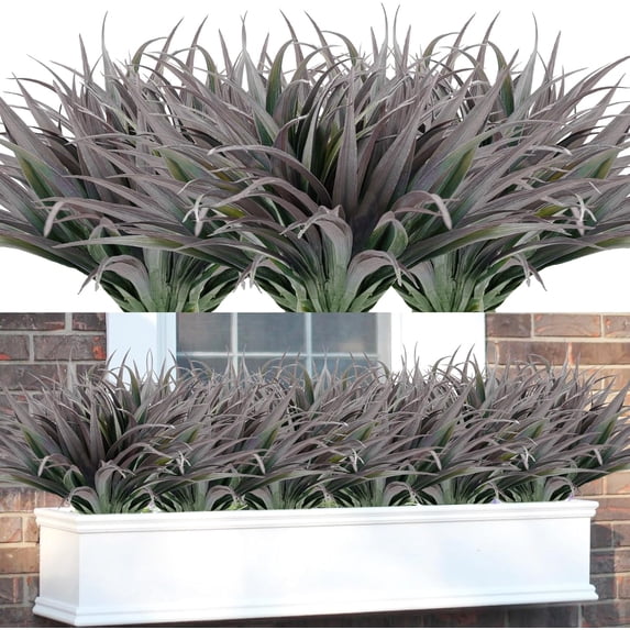 6Pcs Artificial Grass Fake Plants 17.3in 16 Leaves Outdoor Fake Grass UV Resistant Greenery Plastic Plants for Home Window Garden Office Patio Hanging Planter Pathway Front Porch Decor