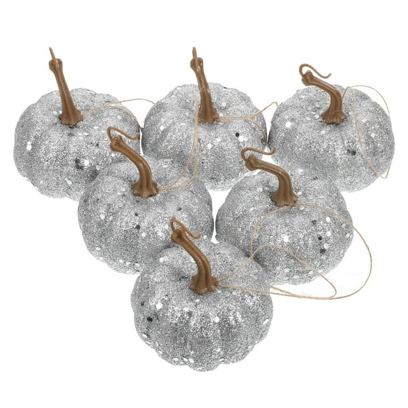 Glitter Foam Pumpkins for Decoration Silver Halloween Supplies with Realistic Design and Material 6 Pieces