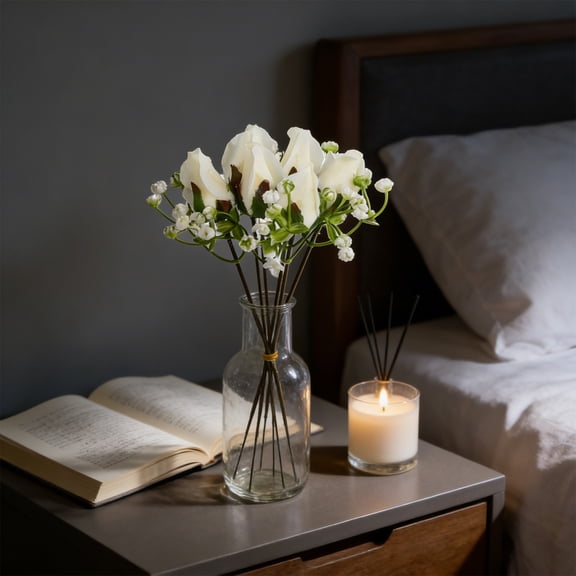 6Pcs Artificial Rose Bud Bouquet, Fake Silk Rose Floral Stems, Fresh Style Vase Arrangement Decor for Bedroom Living Room Home Wedding