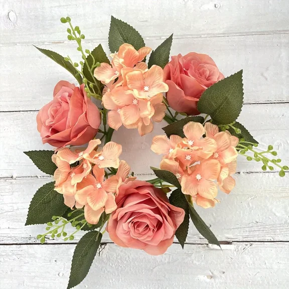 6Pcs Artificial Rose Candle Rings Wreaths Floral Decor for Candles Fake Small Candle Flower Ring Wreath
