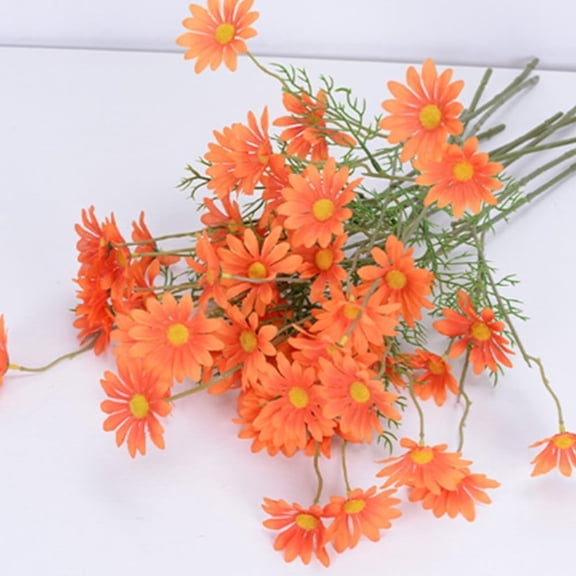 6Pcs Artificial Silk Daisies Flowers Outdoor UV Resistant Fake Wildflowers with Stems Greenery Shrubs Plants Arrangements for Home Garden Table Wedding Decoration (orange)