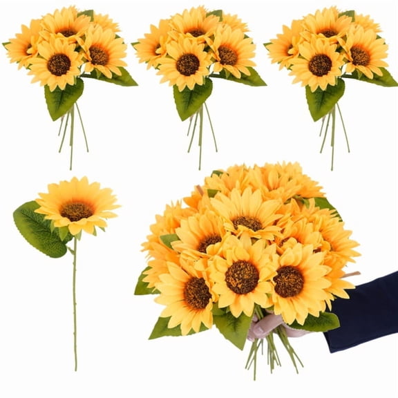 6Pcs Artificial Sunflower Bouquet Yellow Flowers With Leaves For Wedding Home Decor Table Centerpiece Hotel Desk Decor Simulation Plant