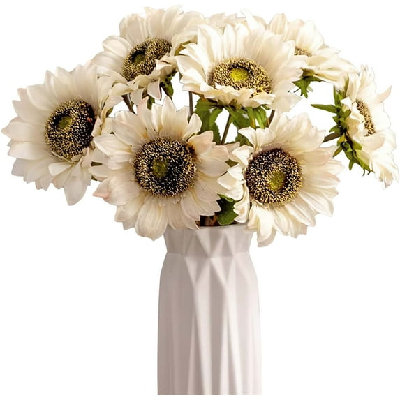 6Pcs Artificial Sunflower Vintage Fake Sunflowers Realistic Silk Sunflower Bouquet with Stems for Wedding Decor Baby Shower Arrangement Table Centerpieces Outdoor Indoor Decor