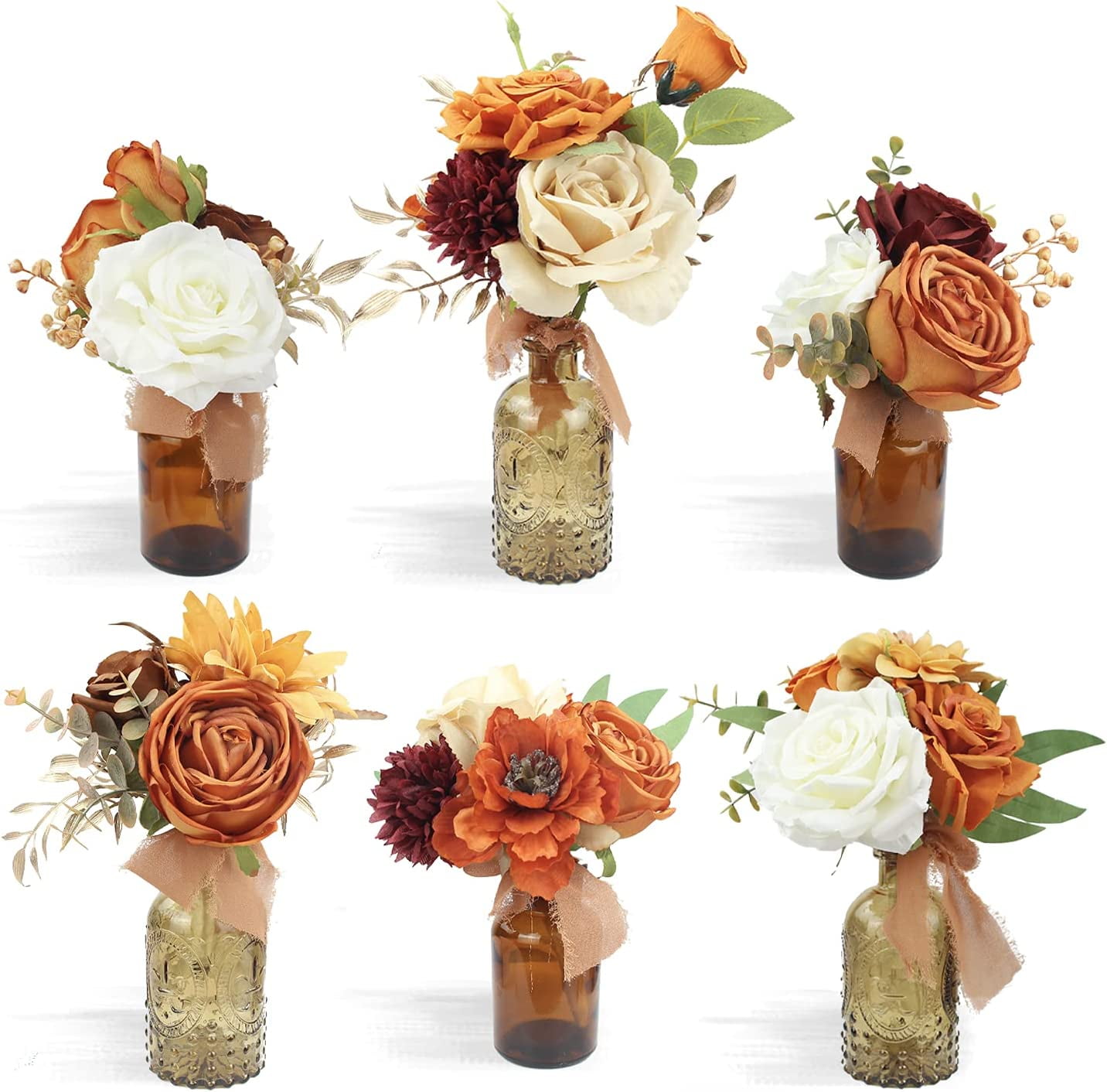Burnt Orange and White Artificial Floral Centerpieces with Glass Vases