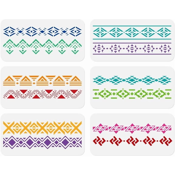 6Pcs Aztec Border Wall Stencil Templates 11.8 x 5.9 Inch Reusable Plastic Stencils Creative Craft