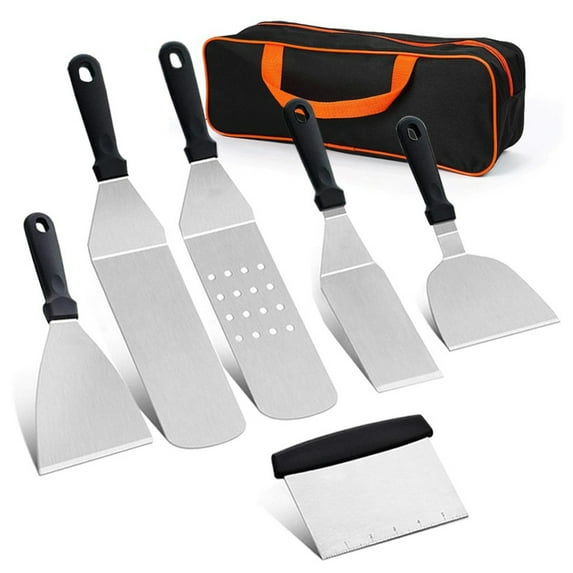 6Pcs BBQ Tool Set Stainless Steel Griddle Accessories Kit Multi-Purpose Grill Spatula Outdoor Grilling Camping Cooking Utensils for BBQ Enthusiasts