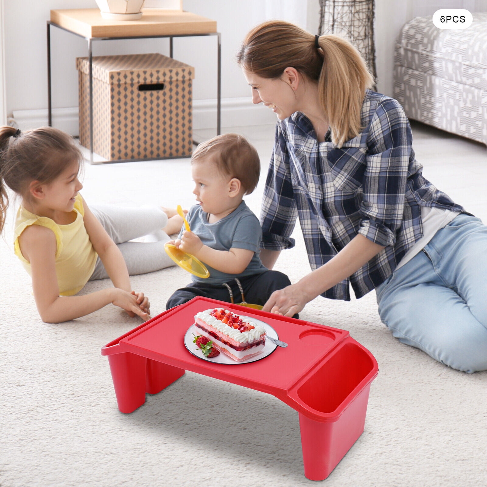 6Pcs Baby Kids Lap Desk Plastic Flat Breakfast Tray with Side Pockets for Car Home