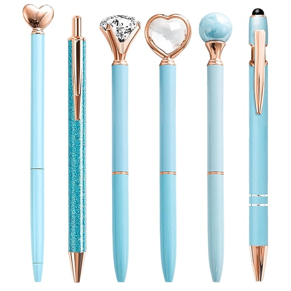 6Pcs Ballpoint Pens Set Metal Crystal Diamond Pen Glitter for Journaling Pen Bling In Black & Blue Ink Pretty Cute Pens Fancy Pens for Women Wedding Office(Blue)