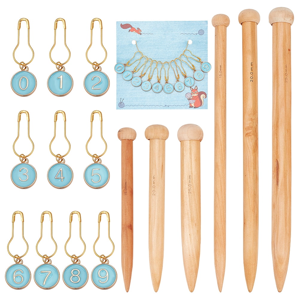 6Pcs Bamboo Circular Knitting Needles 1 Set Alloy Enamel Flat Round with Number 0~9 Brooch Mixed Color Needles: 20.7~35.3x2.4~3.2cm 1pc/style