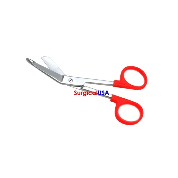 6Pcs Bandage Scissors 5.5" Angled Blades Orange Color Plastic Ring Handle