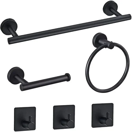 6Pcs Bathroom Hardware Accessories Set Towel Bar Set Black