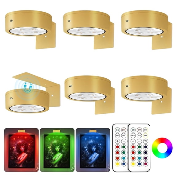 DOLIZU LED Spotlight Indoor - 6PCS Battery Spot Light with Dimmable Timer Remote for Wall Display Painting Dartboard Artwork Accent